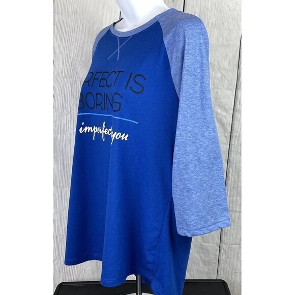 Athletic Works XL 3/4 Sleeve Blue Raglan Top "Perfect Is Boring" - Picture 3 of 9